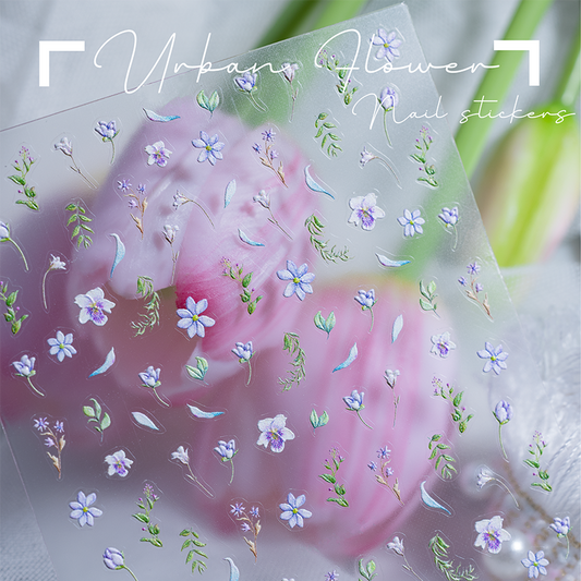 Floral nail stickers on a clear background with 'Urban Flower' text.
