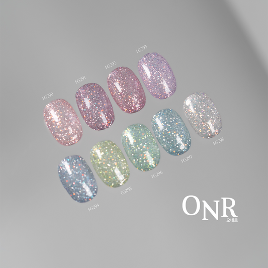 Set of colorful gemstone-like items on a white card with 'ONR' branding.