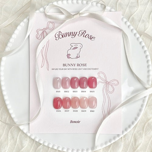 Bunny Rose nail polish set with color swatches on a decorative card.
